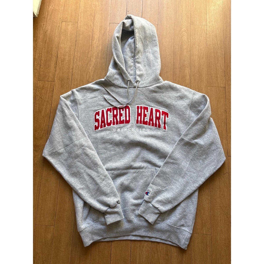 Champion Sacred Heart University Hoodie Heather Gray Red Spell Out Mens Medium